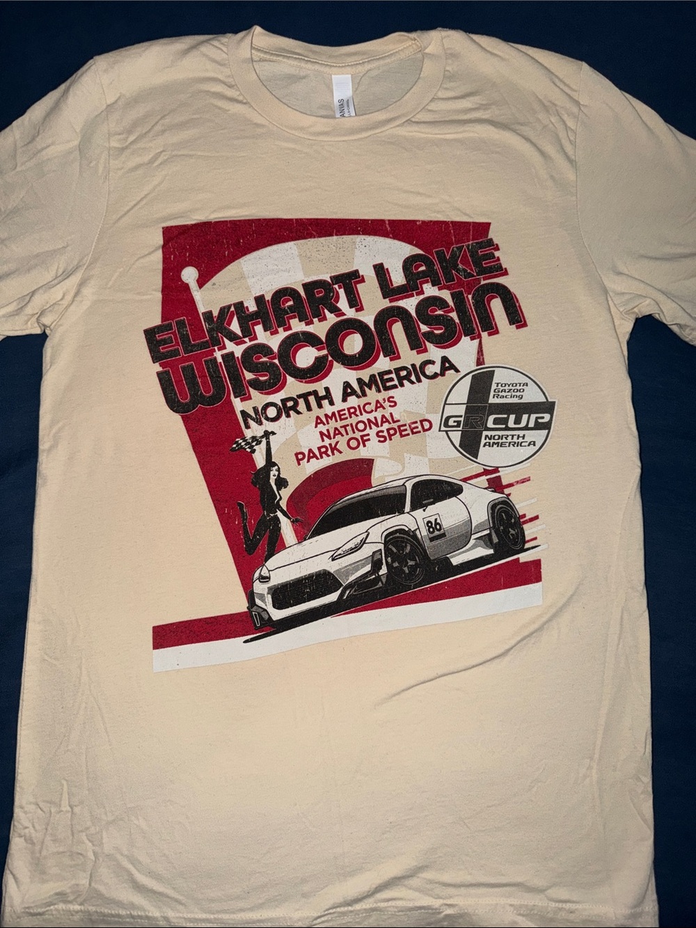 Elkhart Lake Wisconsin Graphic Tee - Cream Racing Print